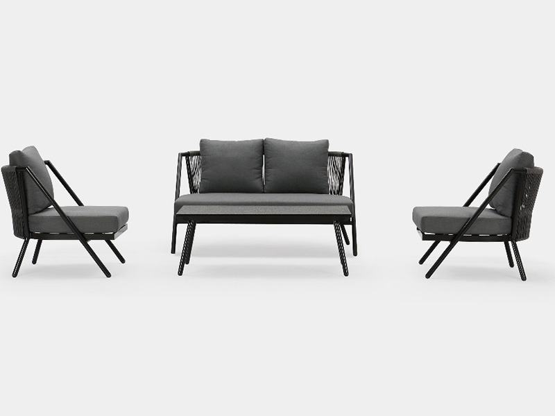 Moderna aluminiummöbler utanför soffan sätter uteplats trädgårdsbord med repstolmöbler YQC-2715